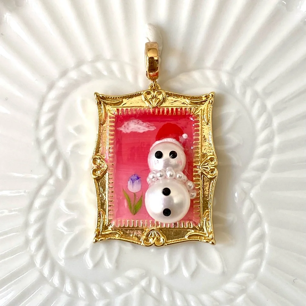 P4-Handmade Freshwater Pearl Snowman Detachable Pendant - Picture 1 of 4